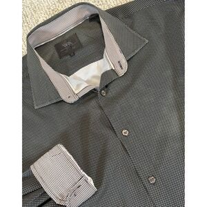 Work Rest Karma Dress Shirt Mens 18 WRK 4 Way Stretch Houndstooth Flip Cuff